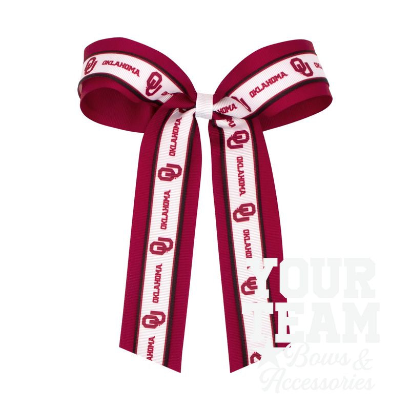 Large Oklahoma Logo Ribbon Underlay Hair Bow with Streamer Tails