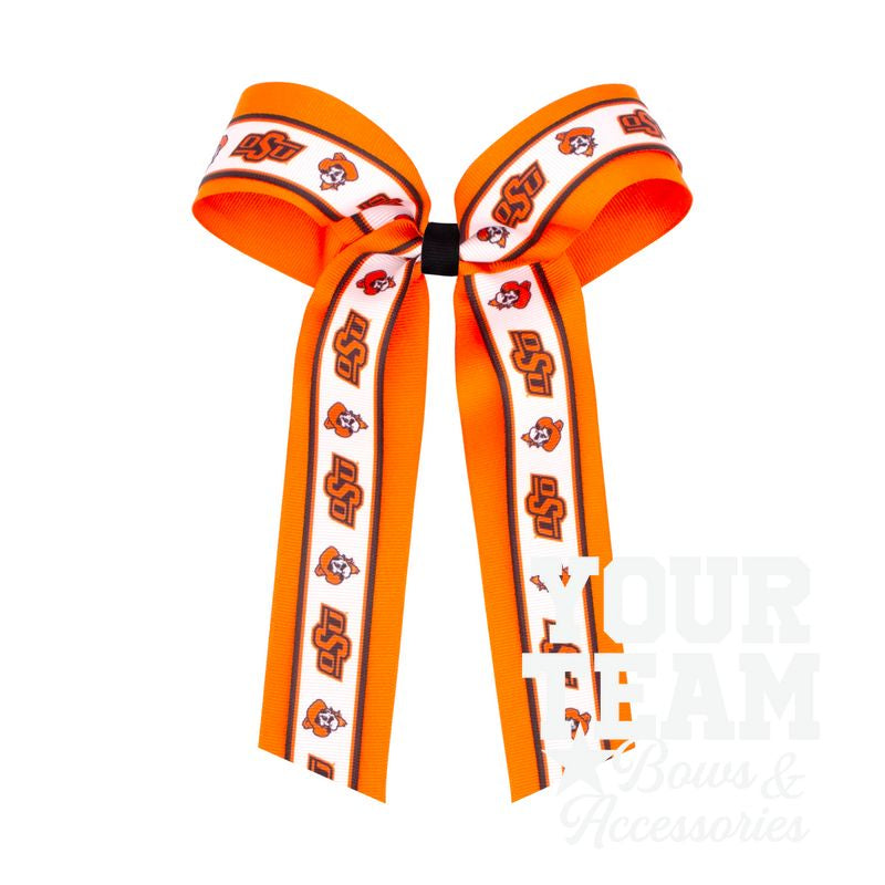 Large Oklahoma State Logo Ribbon Underlay Hair Bow with Streamer Tails