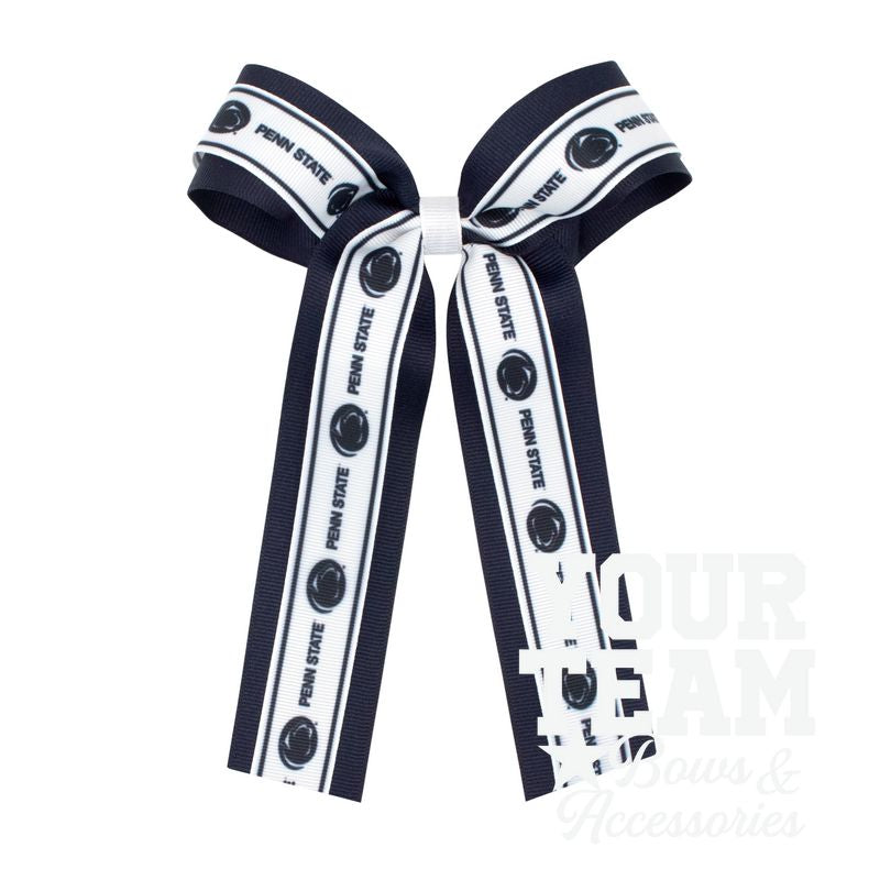 Large Penn State Logo Ribbon Underlay Hair Bow with Streamer Tails