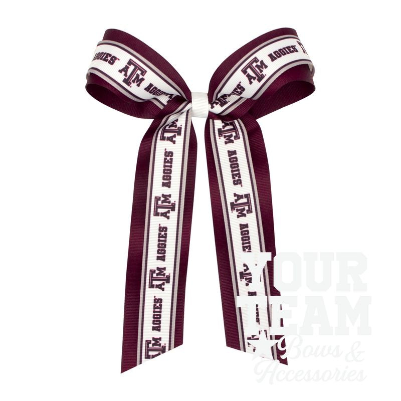 Large Texas A&M Logo Ribbon Underlay Hair Bow with Streamer Tails