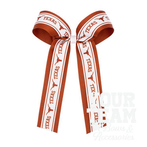 Large University of Texas Logo Ribbon Underlay Hair Bow with Streamer Tails