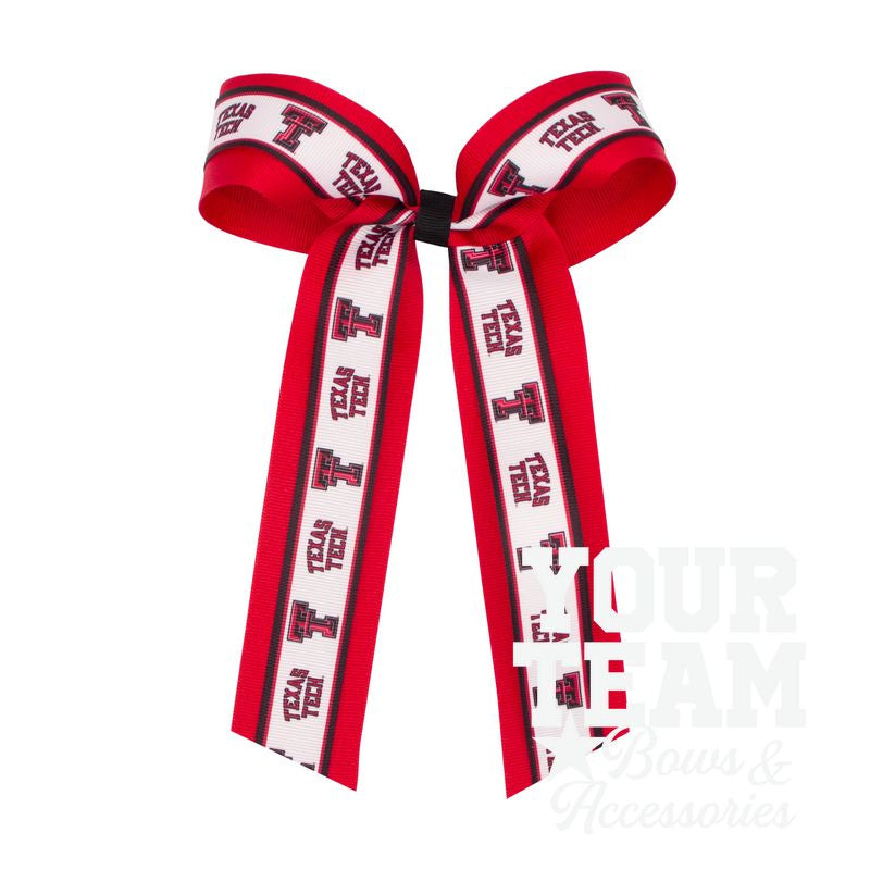 Large Texas Tech Logo Ribbon Underlay Hair Bow with Streamer Tails