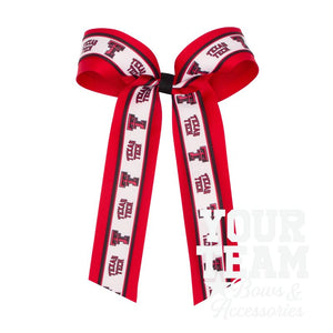 Large Texas Tech Logo Ribbon Underlay Hair Bow with Streamer Tails