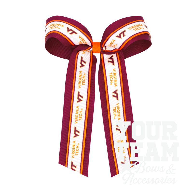 Large Virginia Tech Logo Ribbon Underlay Hair Bow with Streamer Tails