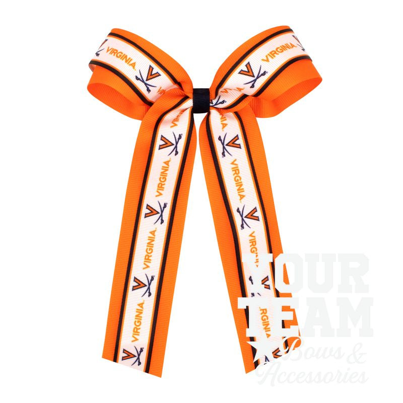 Large Virginia Logo Ribbon Underlay Hair Bow with Streamer Tails