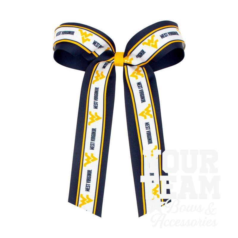 Large West Virginia Logo Ribbon Underlay Hair Bow with Streamer Tails