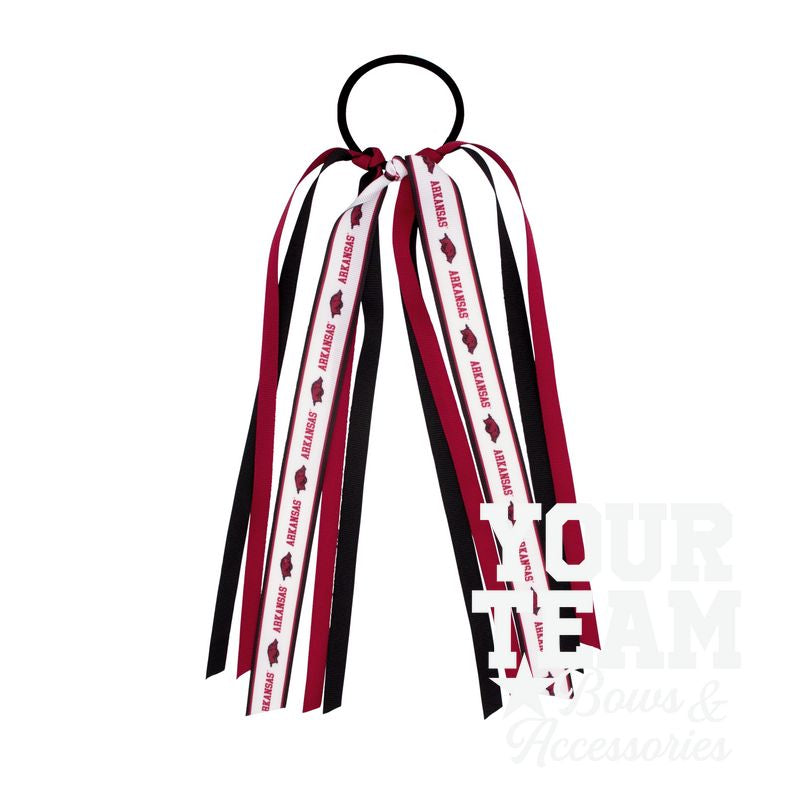 Arkansas Logo Print Streamer Ribbons on Ponytail