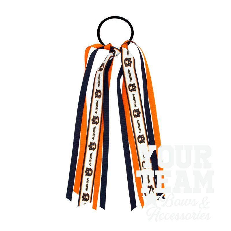 Auburn Logo Print Streamer Ribbons on Ponytail