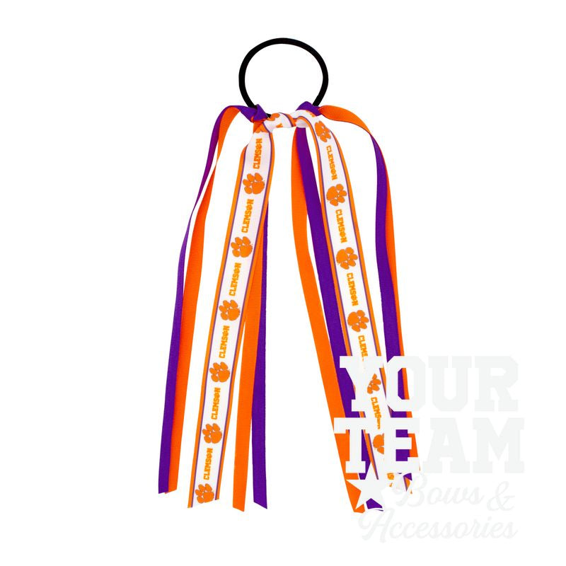 Clemson Logo Print Streamer Ribbons on Ponytail