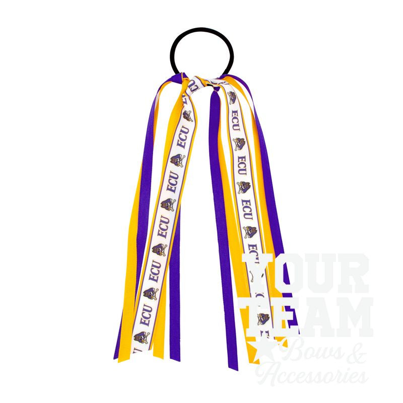 East Carolina Logo Print Streamer Ribbons on Ponytail