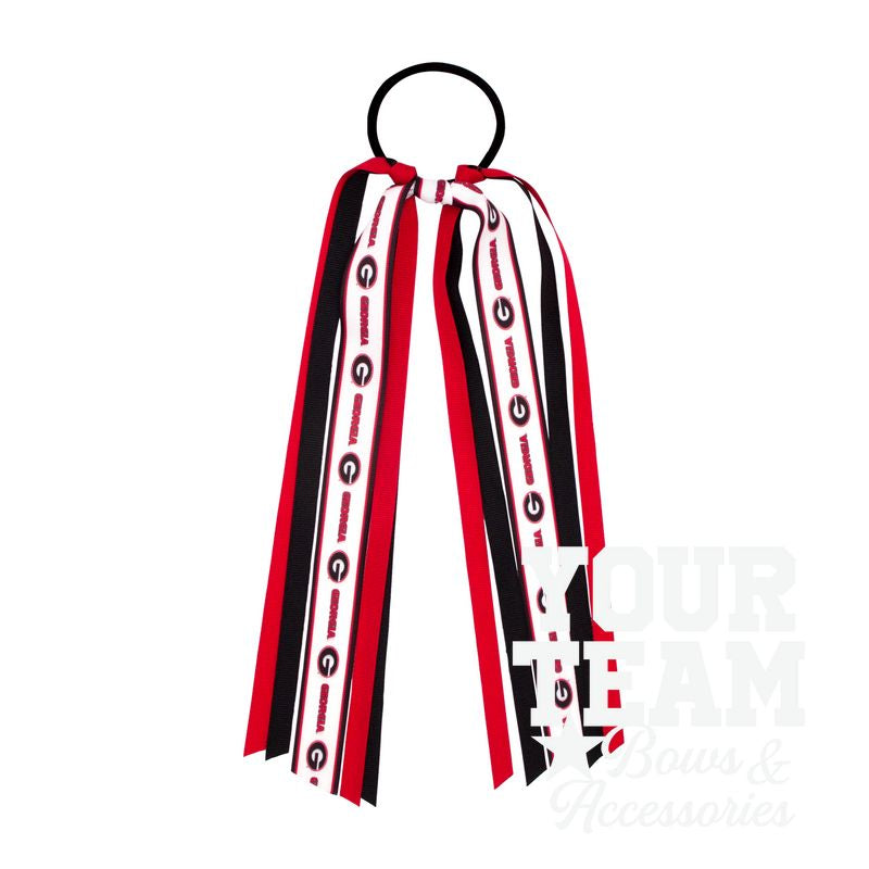 Georgia Logo Print Streamer Ribbons on Ponytail