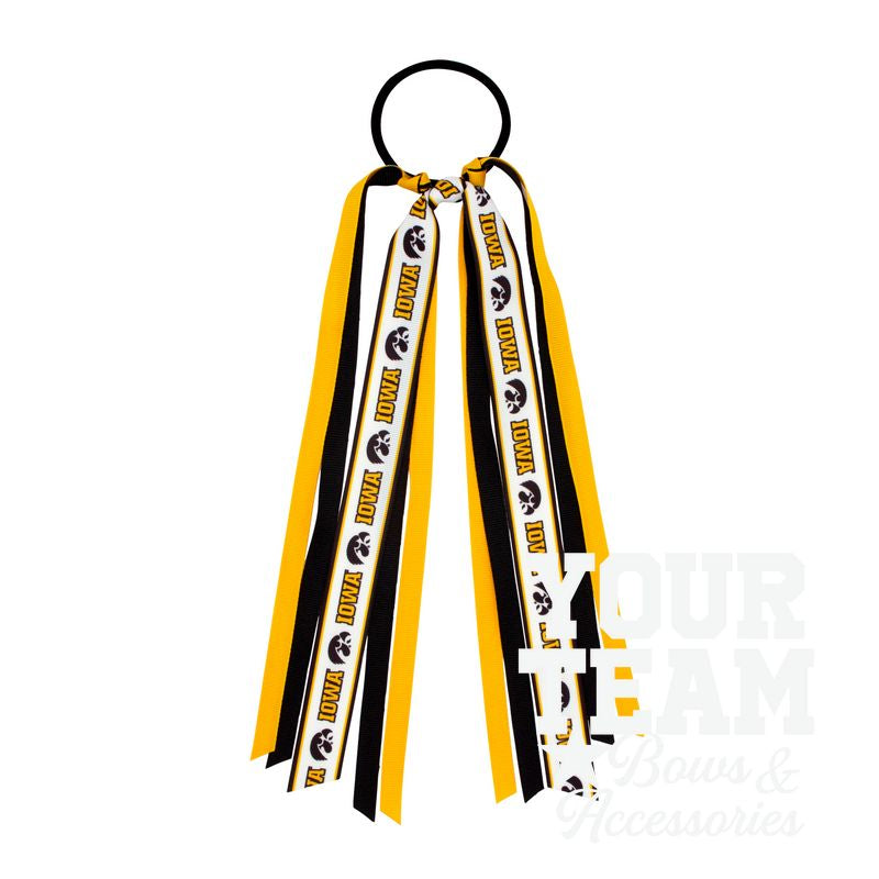 Iowa Logo Print Streamer Ribbons on Ponytail