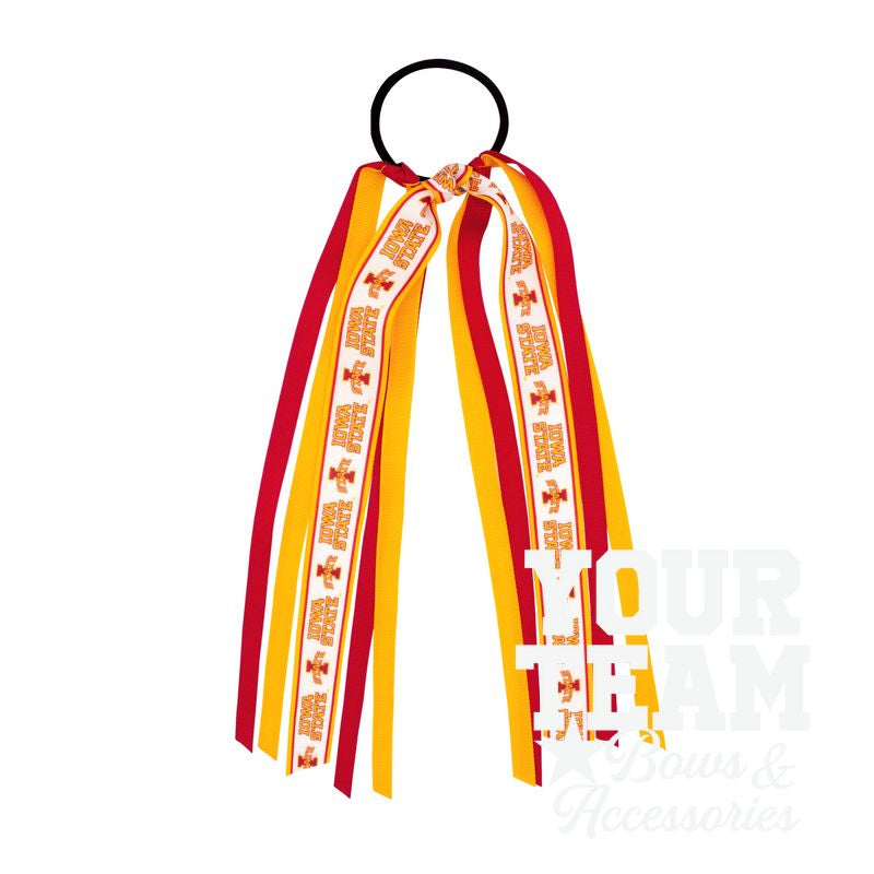 Iowa State Logo Print Streamer Ribbons on Ponytail