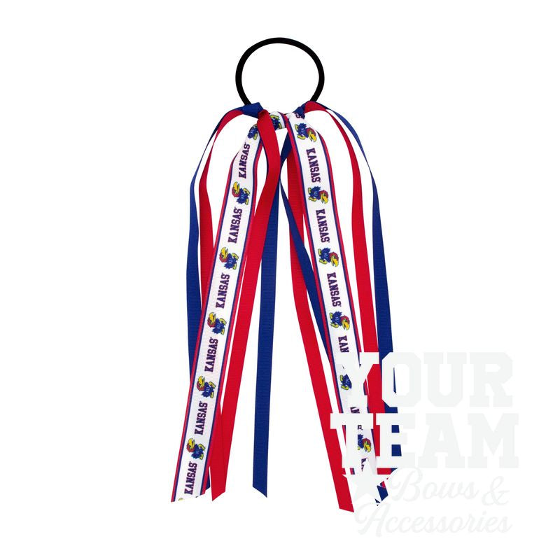 Kansas Logo Print Streamer Ribbons on Ponytail