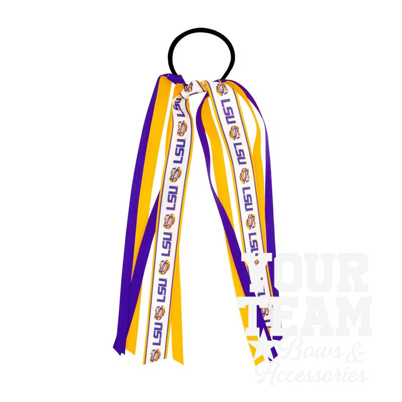 Louisiana State Logo Print Streamer Ribbons on Ponytail