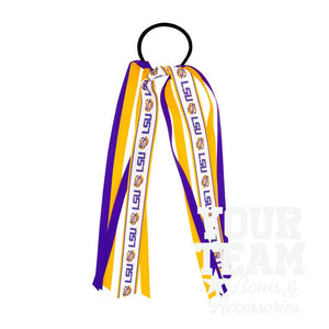 Louisiana State Logo Print Streamer Ribbons on Ponytail