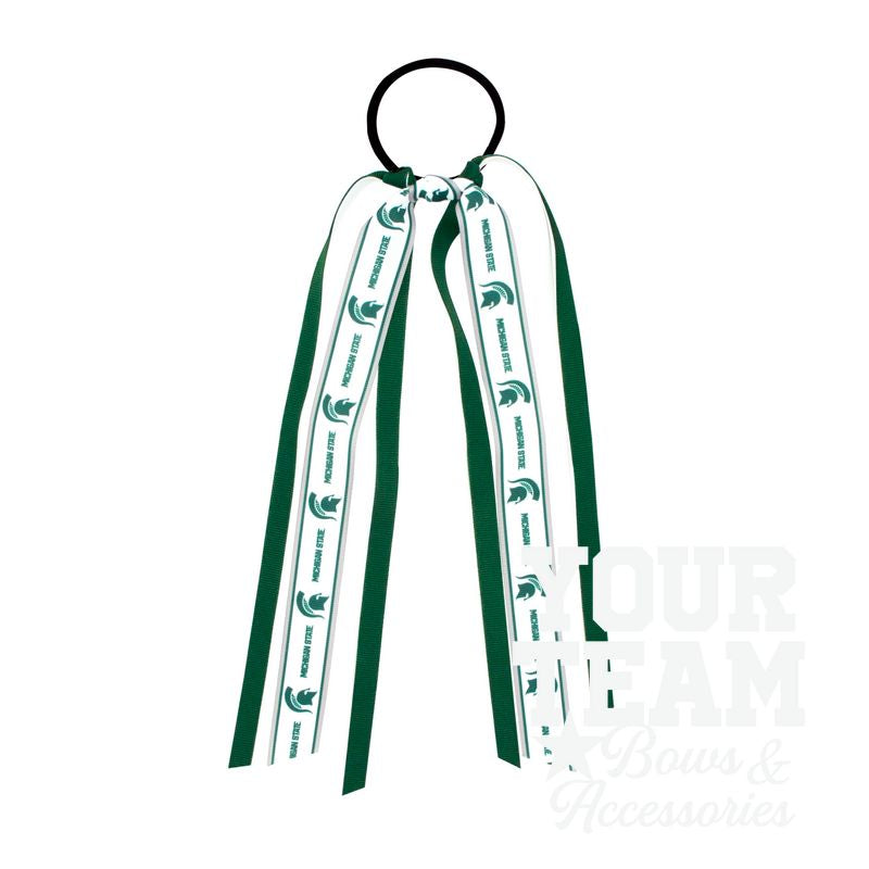 Michigan State Logo Print Streamer Ribbons on Ponytail