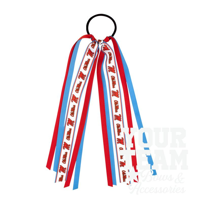Ole Miss Logo Print Streamer Ribbons on Ponytail