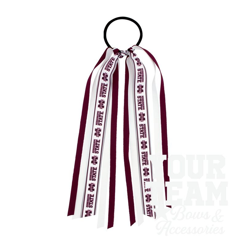 Mississippi State Logo Print Streamer Ribbons on Ponytail