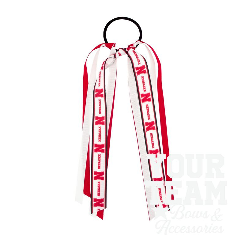 Nebraska Logo Print Streamer Ribbons on Ponytail