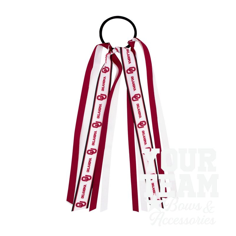 Oklahoma Logo Print Streamer Ribbons on Ponytail