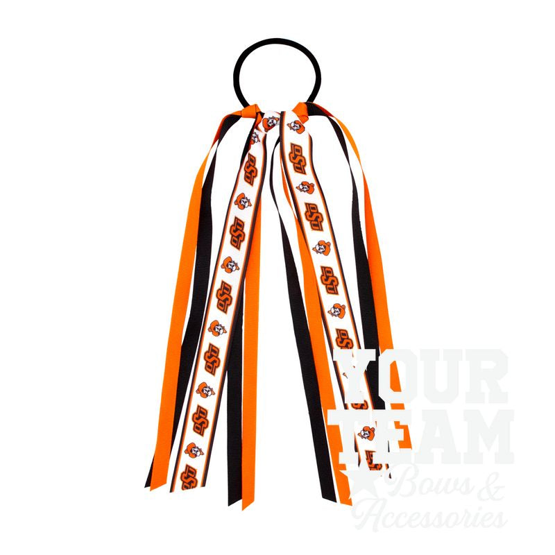 Oklahoma State Logo Print Streamer Ribbons on Ponytail