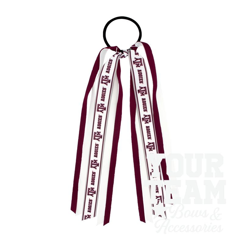 Texas A&M Logo Print Streamer Ribbons on Ponytail