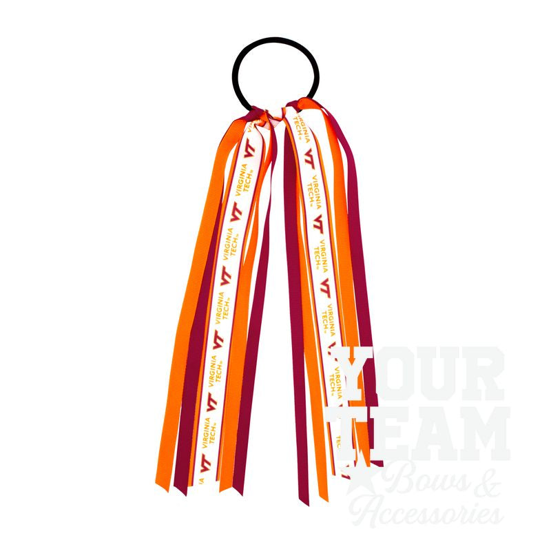 Virginia Tech Logo Print Streamer Ribbons on Ponytail