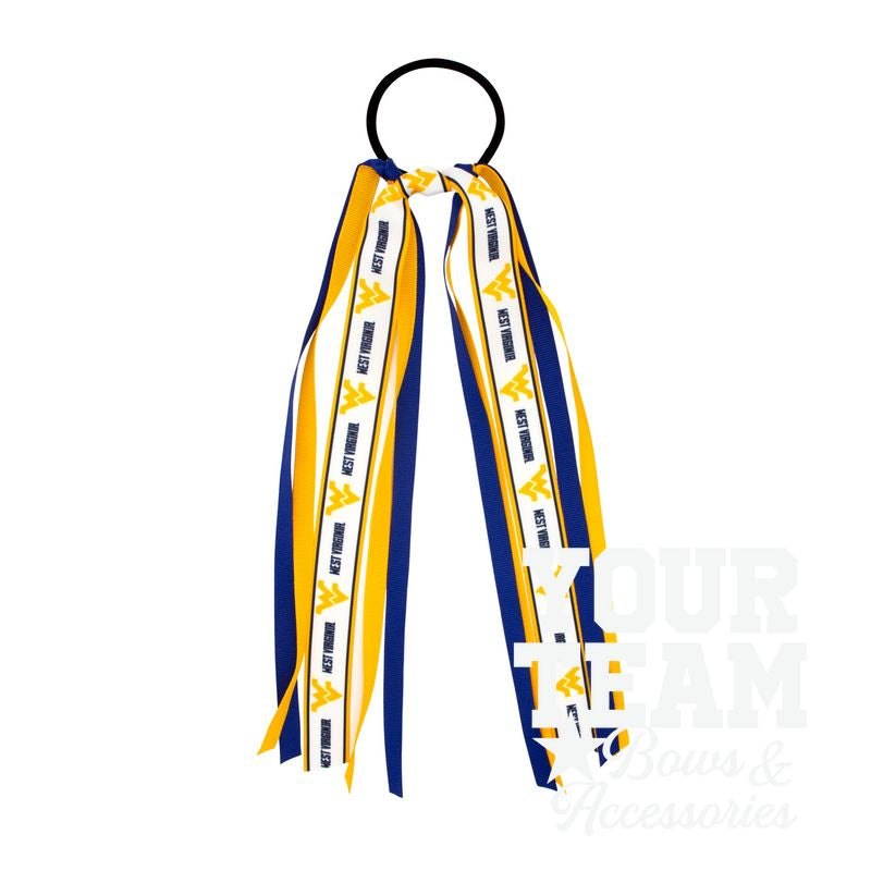 West Virginia Logo Print Streamer Ribbons on Ponytail