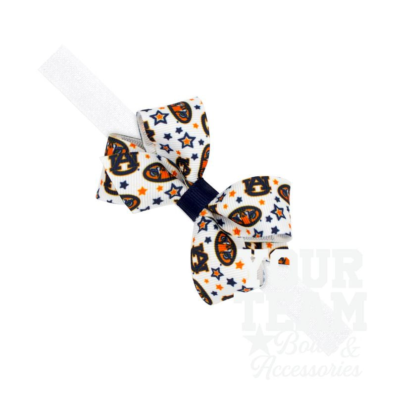 Mini Auburn Logo Print Hair Bow on Baby Band