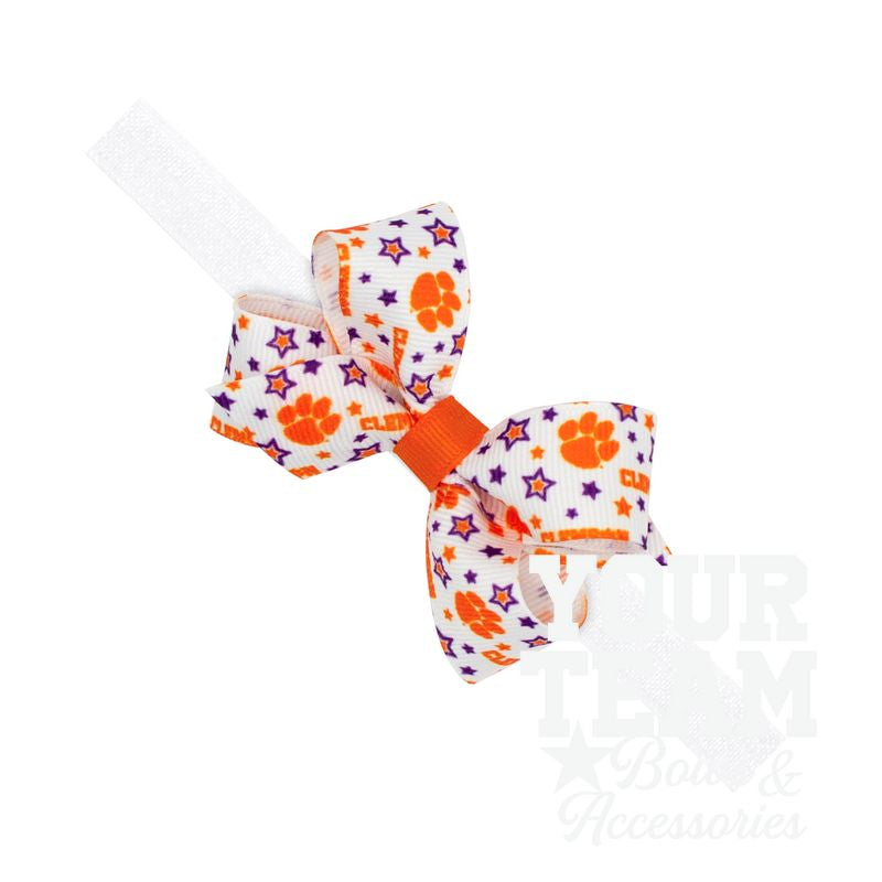 Mini Clemson Logo Print Hair Bow on Baby Band