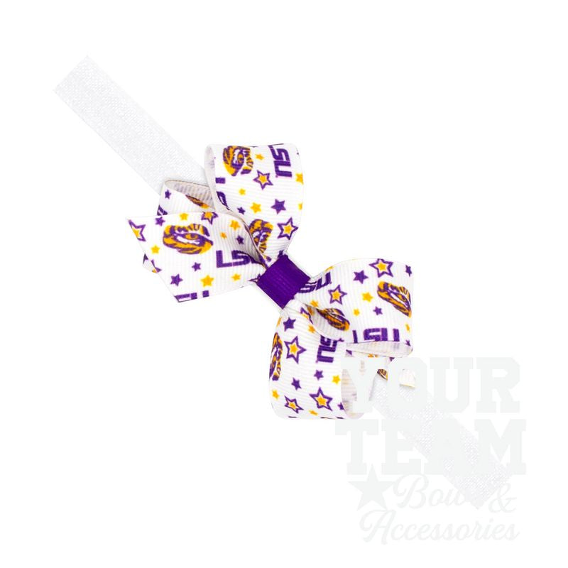 Mini Louisiana State Logo Print Hair Bow on Baby Band