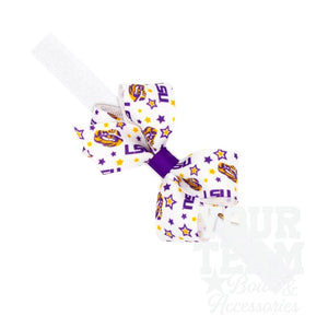 Mini Louisiana State Logo Print Hair Bow on Baby Band