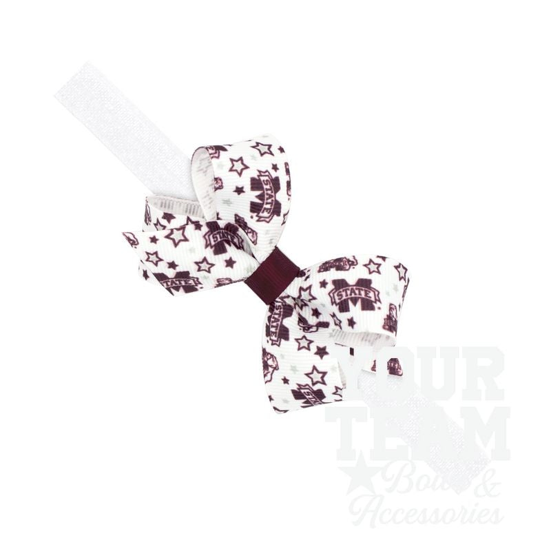 Mini Mississippi State Logo Print Hair Bow on Baby Band