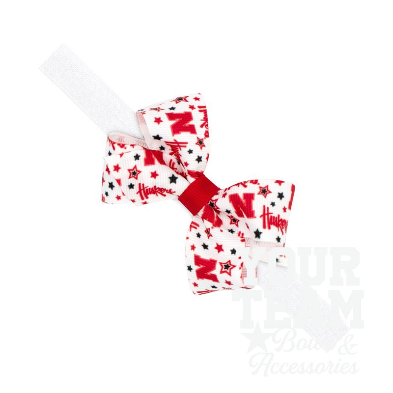 Mini Nebraska Logo Print Hair Bow on Baby Band