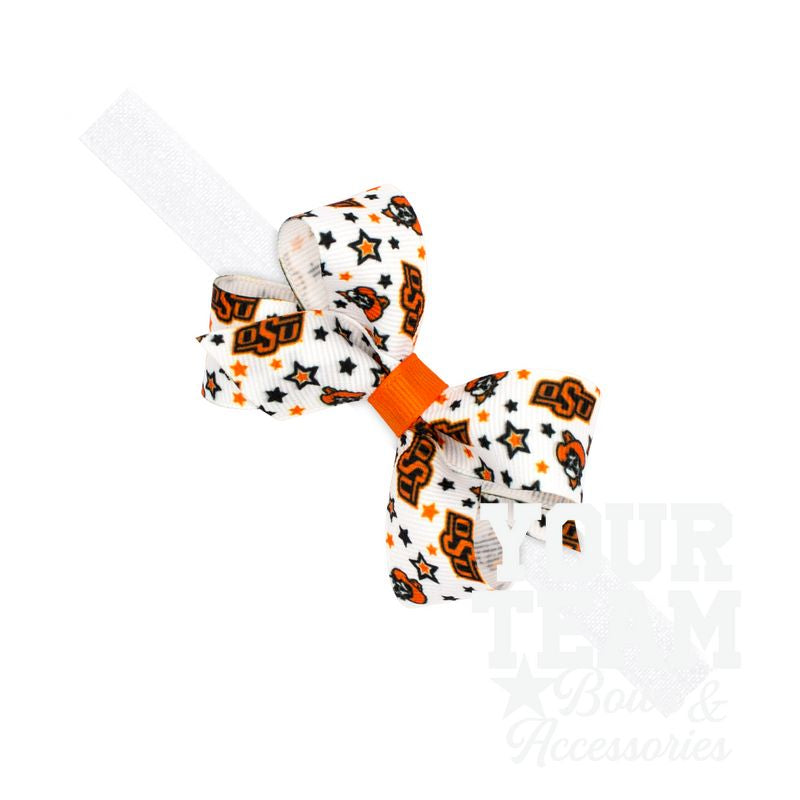 Mini Oklahoma State Logo Print Hair Bow on Baby Band