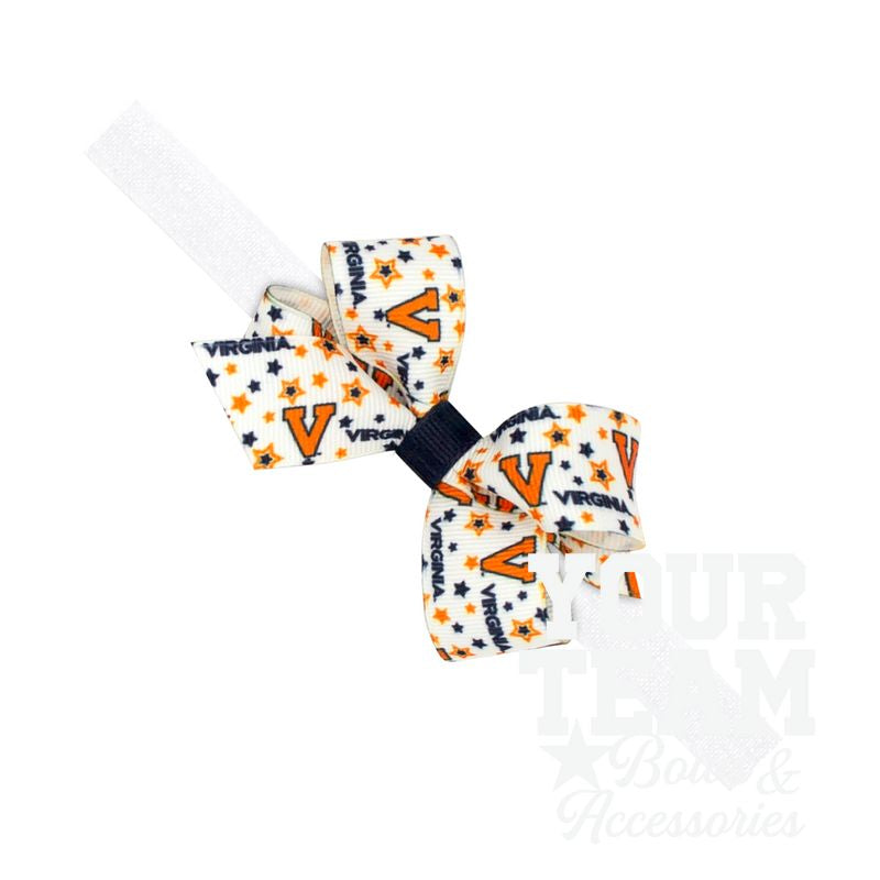 Mini Signature Collegiate Logo Print Grosgrain Hair Bow on Elastic Baby Band