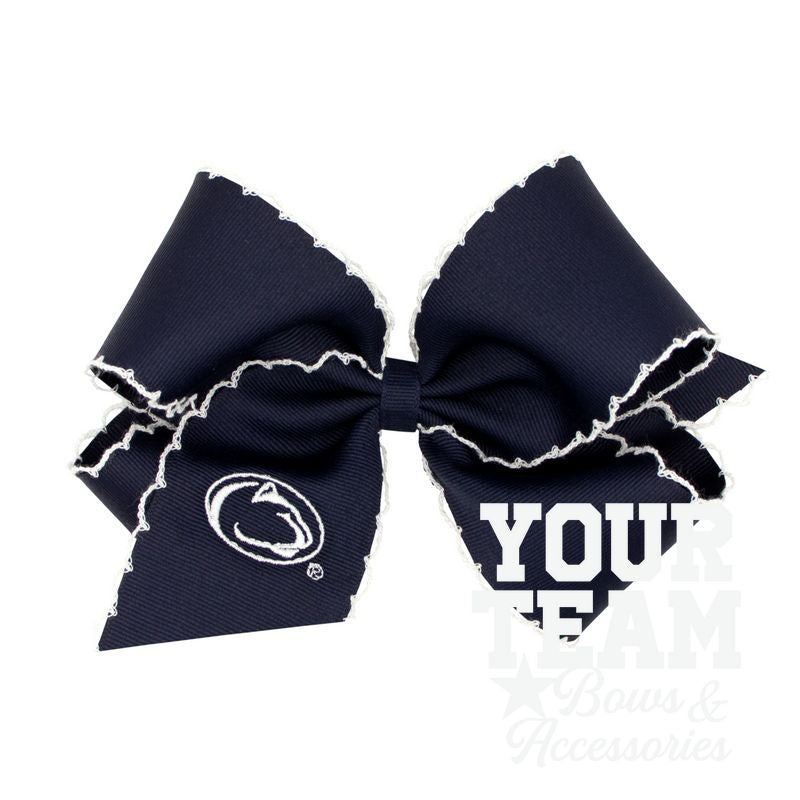 King Grosgrain Hair Bow with Moonstitch Edge and Embroidered Collegiate Logo