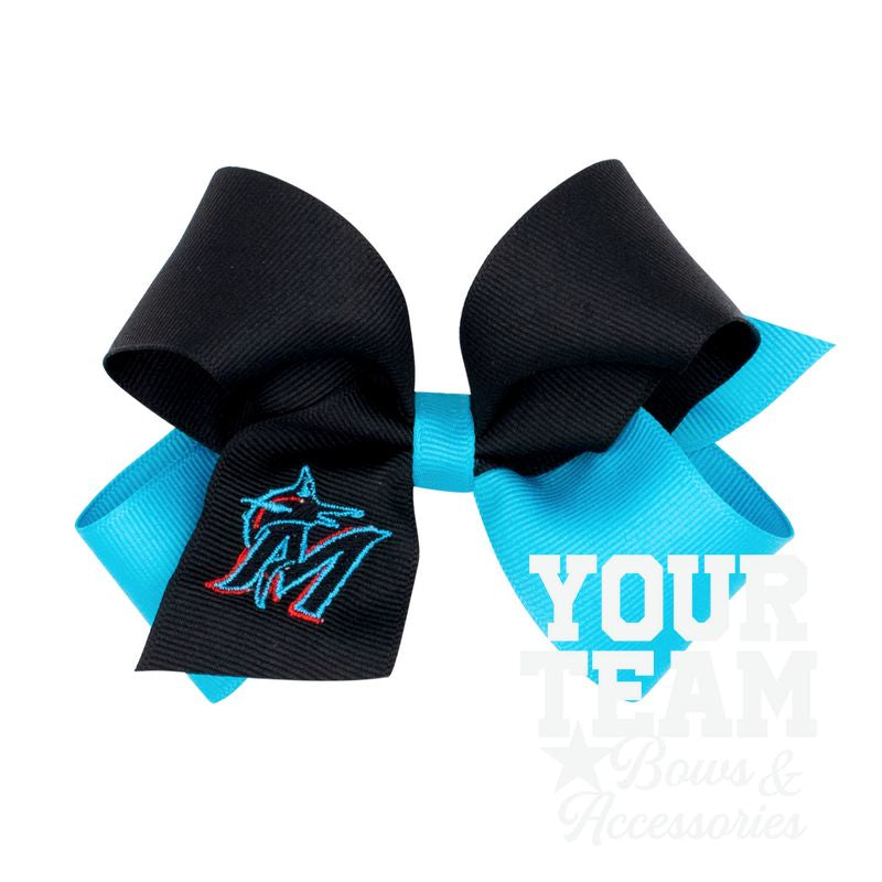 Medium Miami Marlins Two-Tone Embroidered Hair Bow