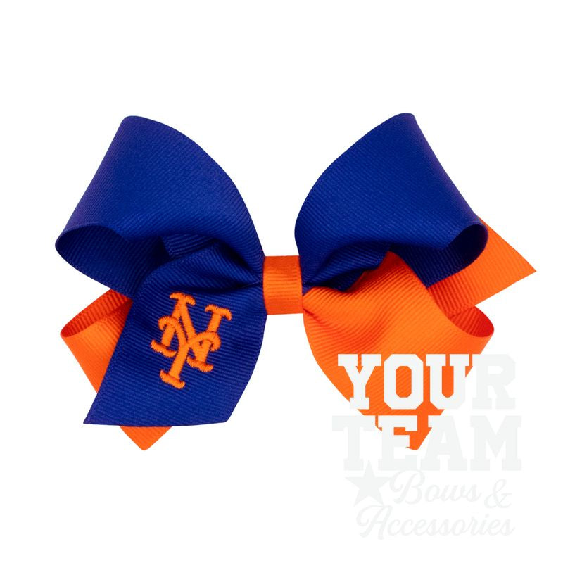 Medium New York Mets Two-Tone Embroidered Hair Bow