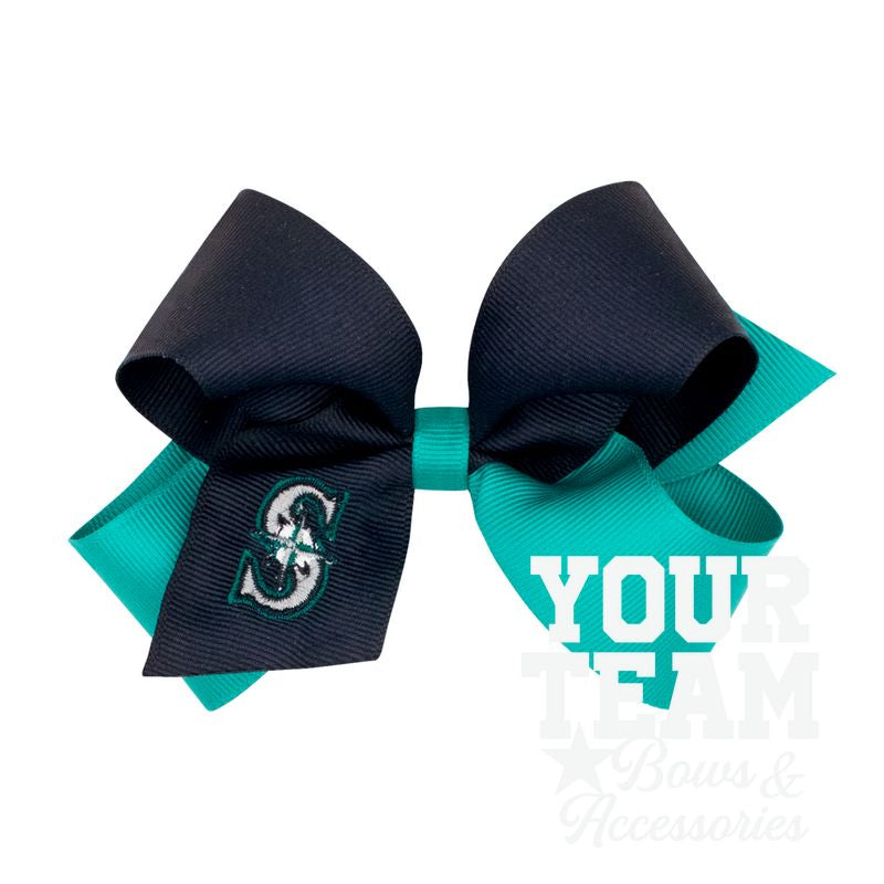 Medium Seattle Mariners Two-Tone Embroidered Hair Bow