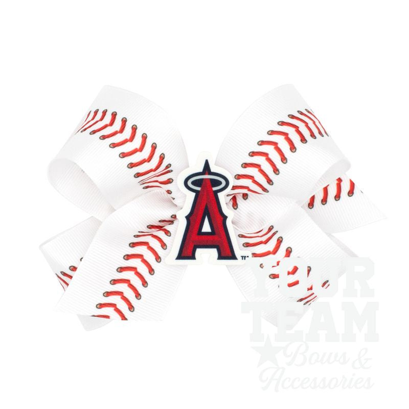 Medium Los Angeles Angels Baseball Stitch Print Hair Bow with Badge