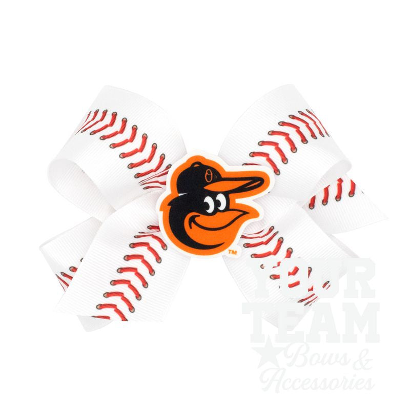 Medium Baltimore Orioles Baseball Stitch Print Hair Bow with Badge