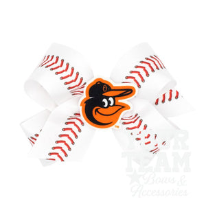 Medium Baltimore Orioles Baseball Stitch Print Hair Bow with Badge