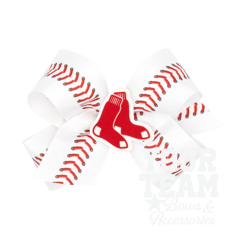 Medium Boston Red Sox Baseball Stitch Print Hair Bow with Badge