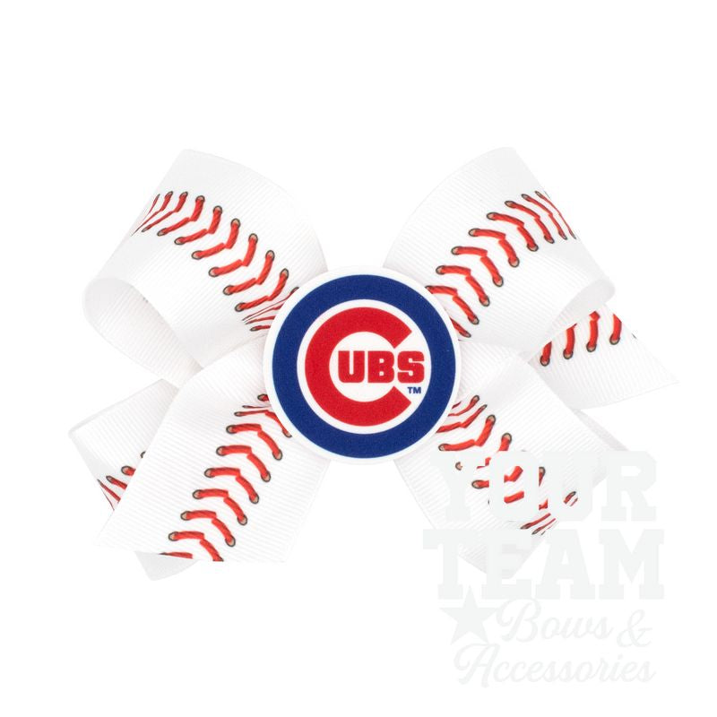 Medium Chicago Cubs Baseball Stitch Print Hair Bow with Badge