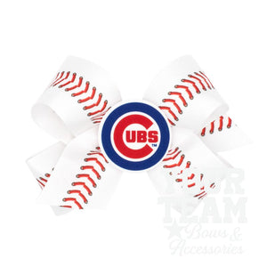 Medium Chicago Cubs Baseball Stitch Print Hair Bow with Badge