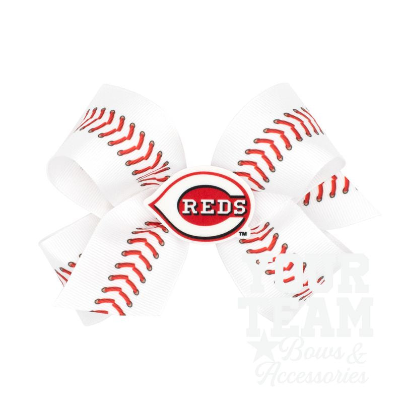 Medium Cincinnati Reds Baseball Stitch Print Hair Bow with Badge