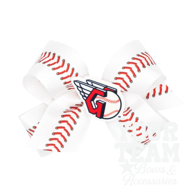 Medium Cleveland Guardians Baseball Stitch Print Hair Bow with Badge