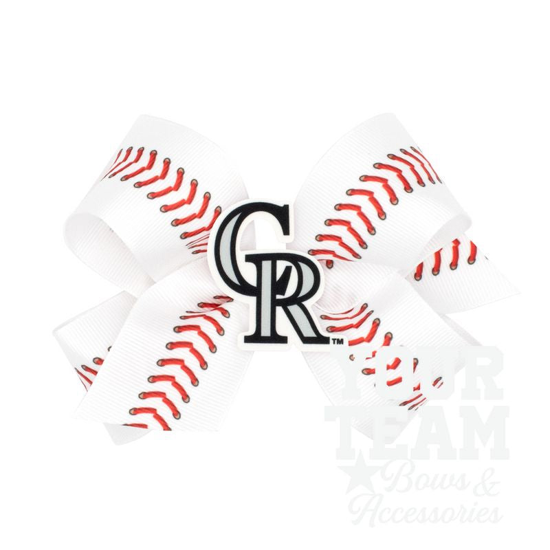 Medium Colorado Rockies Baseball Stitch Print Hair Bow with Badge